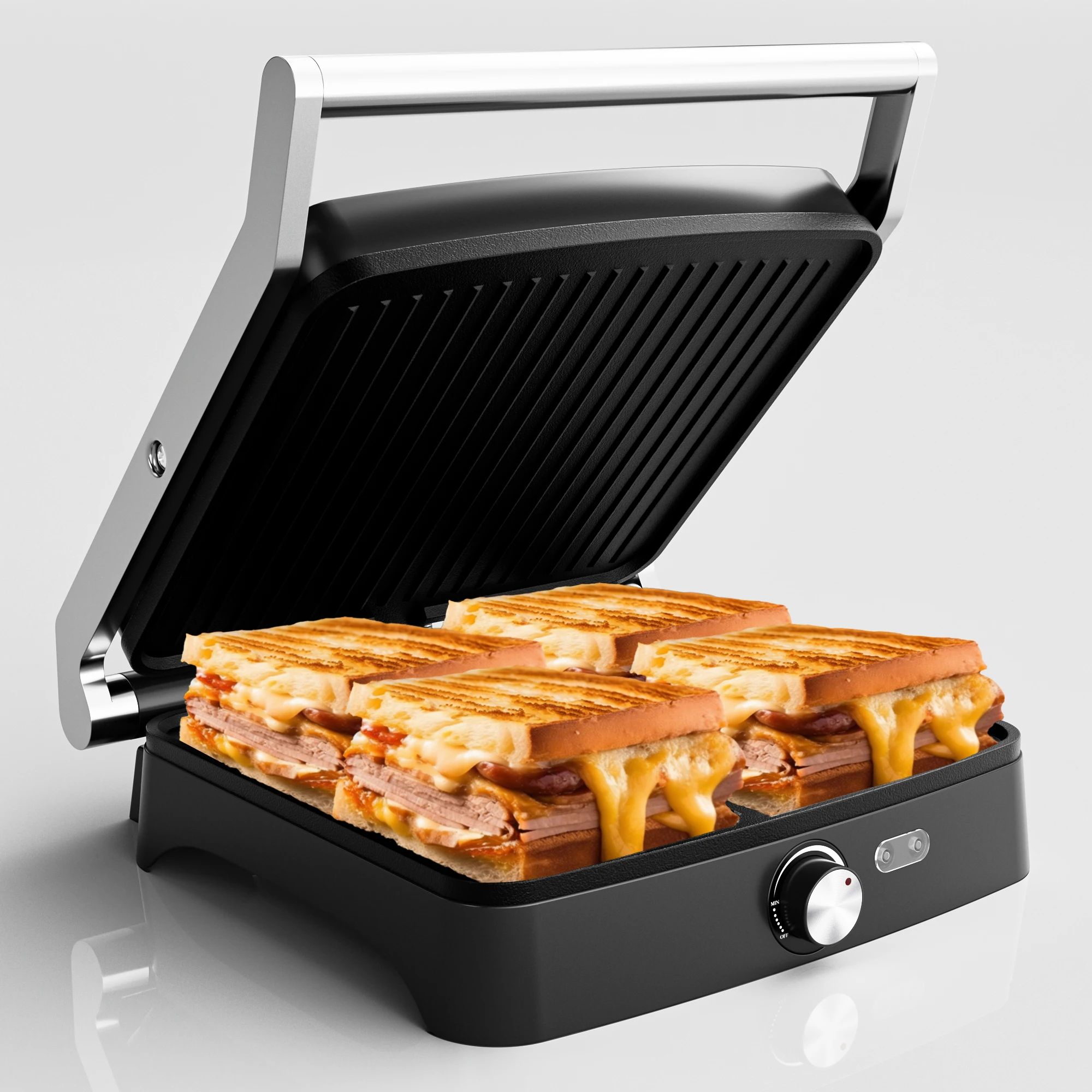 Panini Press Grill Indoor Sandwich Maker with Temperature Setting, 4 Slice Non-stick Grill, Opens 180 Degrees, 1200 W