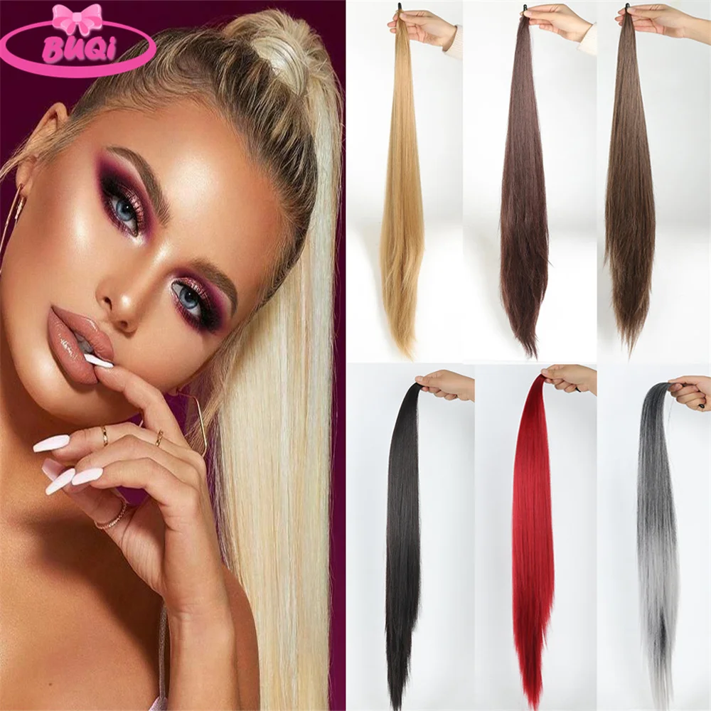 

BUQI 30Inch Synthetic Long Straight Wrap Around In Ponytail Hair Extension Fake Pony Tail Hairpiece Extensions For Women