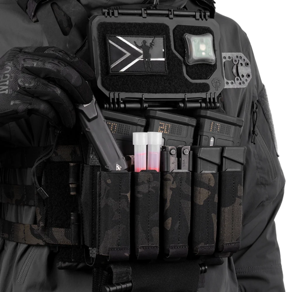 QX Tactical Multi Purpose 5-Cell Elastic Camo Gear Pouch MOLLE System Attachment Modular Storage Pocket