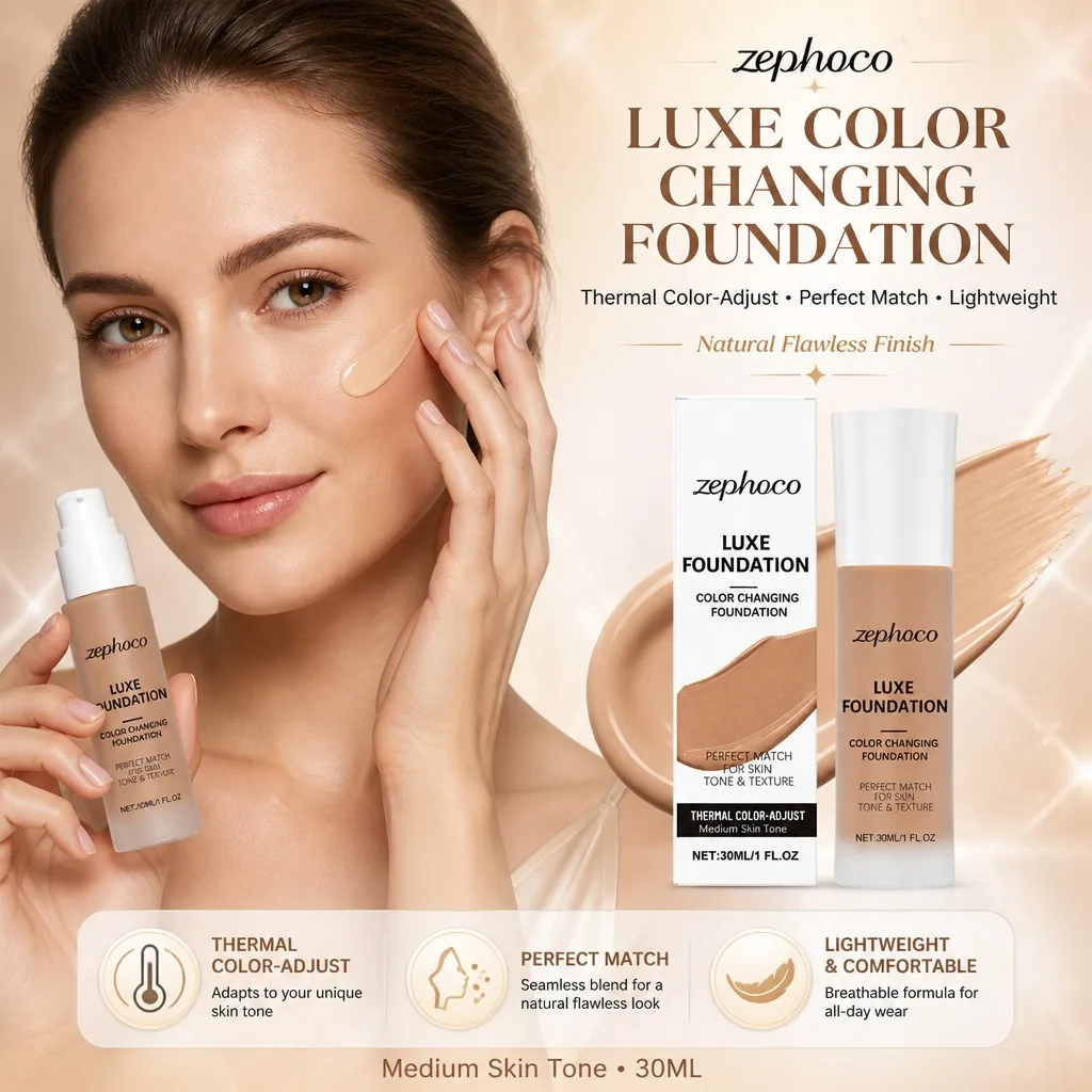 ZEPHOCO Color Changing Liquid Foundation Mild Formula Light And Natural Makeup Skin-Friendly Long-Lasting Waterproof Cosmetics