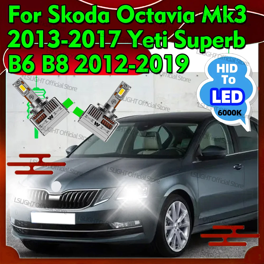 

2Pcs For Skoda Octavia Mk3 2013-2017 Yeti Superb B6 B8 2012-2019 LED Headlight D3S D3R Super Bright 3570 CSP 30000LM Lamp Bulbs