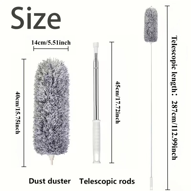 Extra Long Telescopic Duster 61.42/94.88/112.99inch - Adjustable Bendable Microfiber Dusting Brush with Ergonomic Durable Handle
