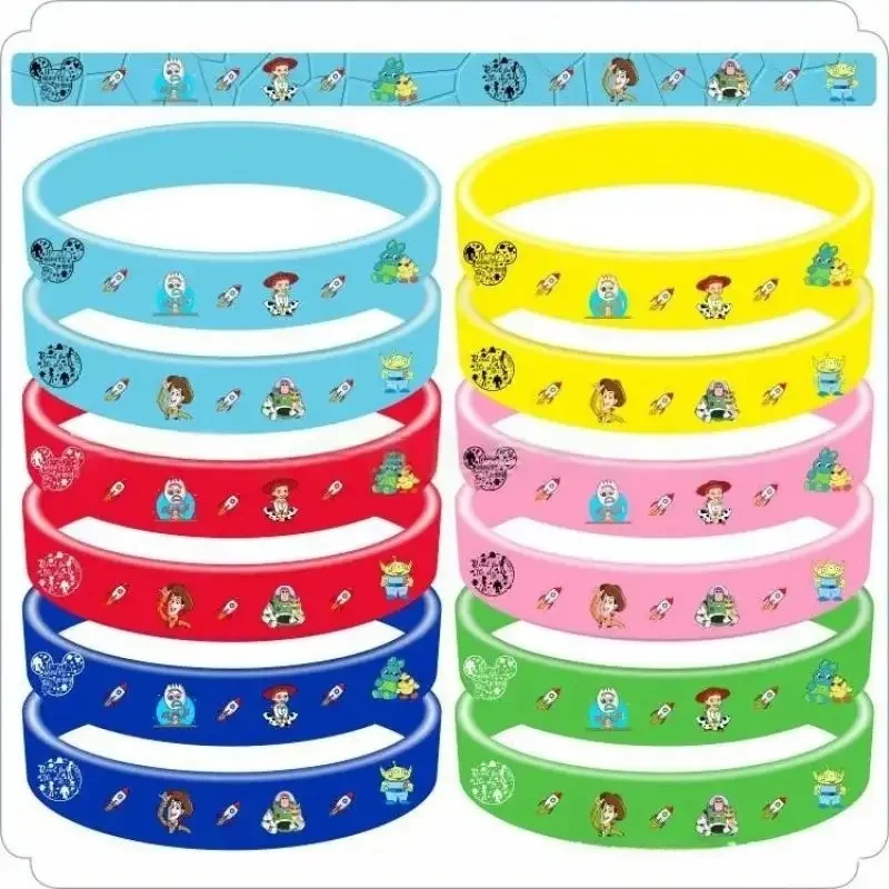 12 pièces Toy story Bracelet Anime Woody Buzz Lightyear Jessie Alien Sport Bracelet enfants dessin animé Silicone Bracelets cadeaux de fête