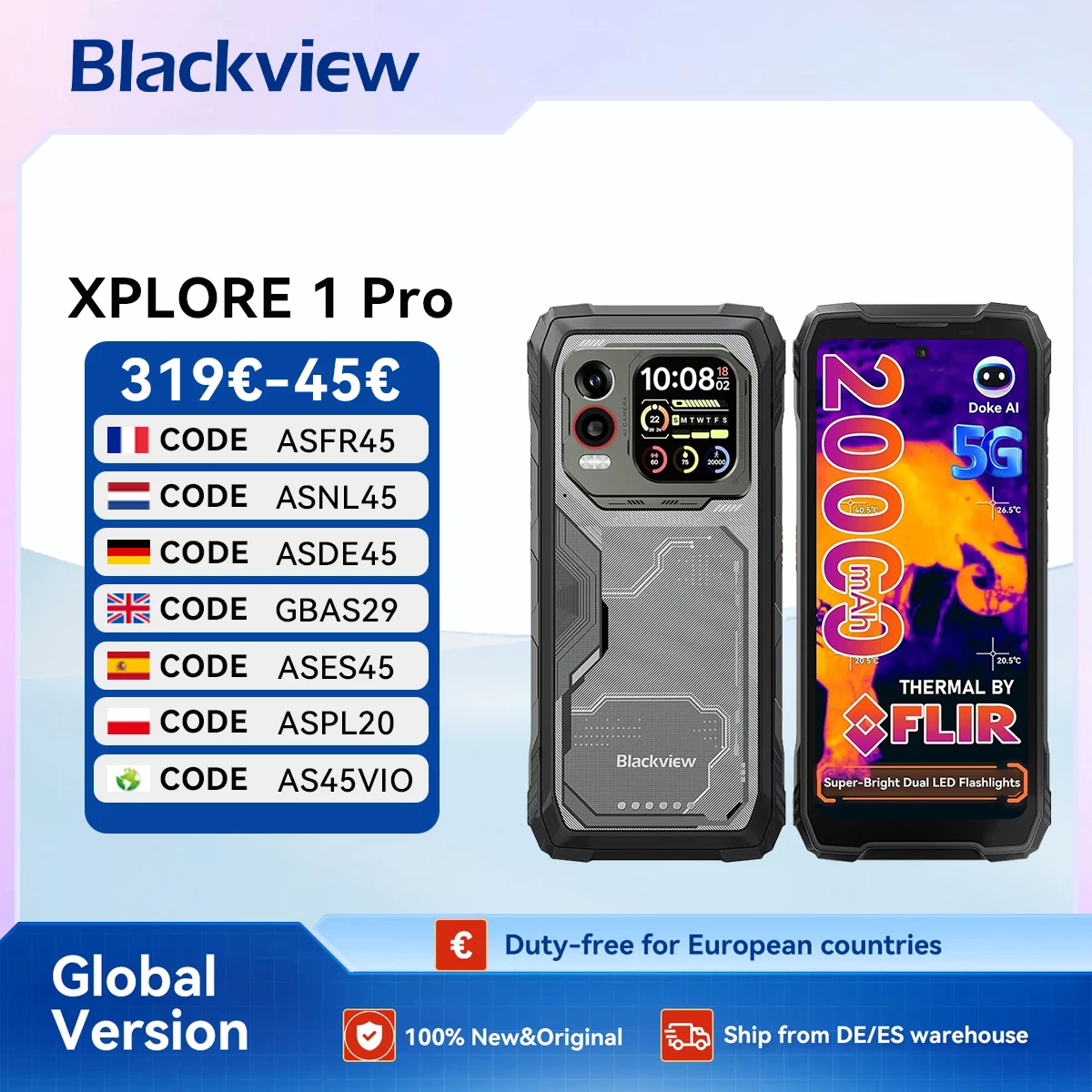Blackview XPLORE 1 Pro 5G Teléfono resistente con iluminación térmica con pantalla principal de 6,78 "120 Hz y pantalla secundaria de 2,01" 20000 mAh y linterna de 170 LM
