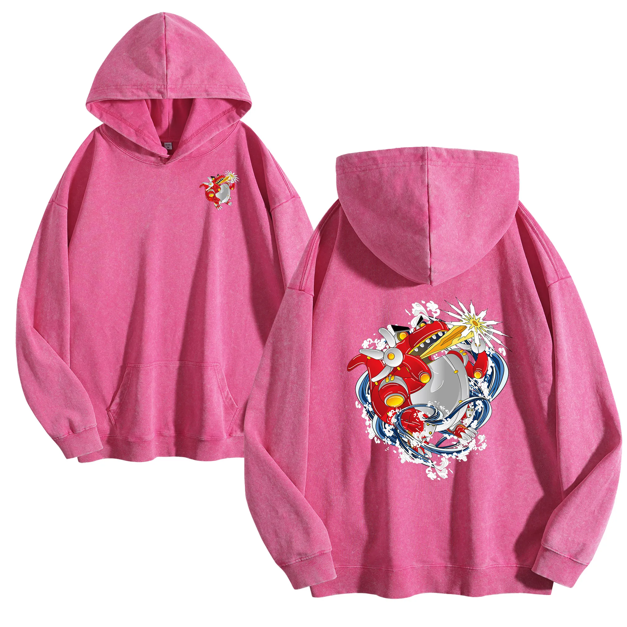 آلة الديناصور طباعة على الوجهين 400G خمر غسلها هوديي للجنسين المتضخم الشارع الشهير البلوز مجموعة الخريف/الشتاء