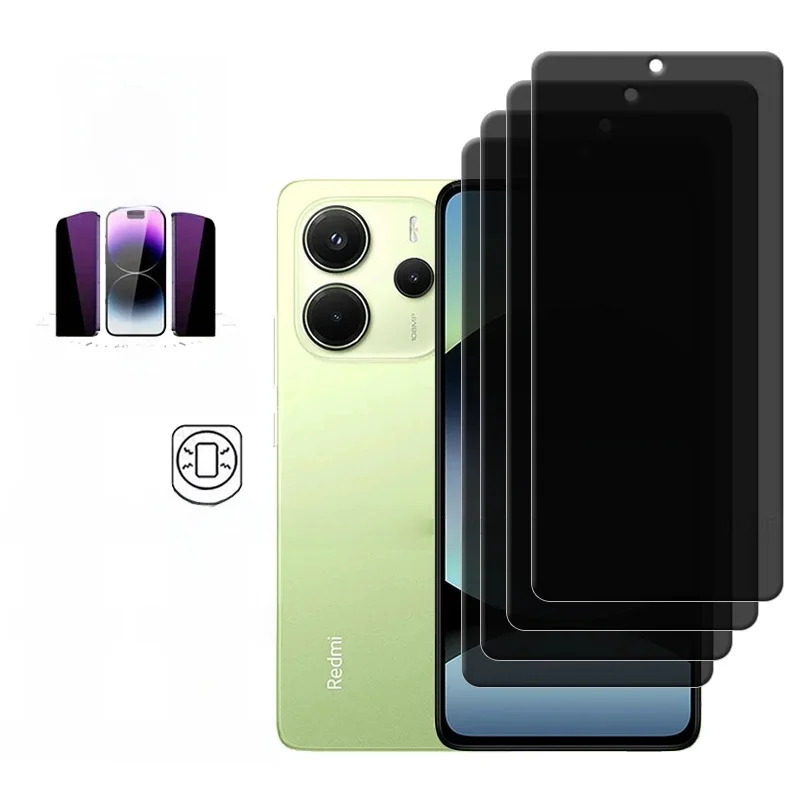 Protecteur d'écran en verre anti-espion pour Xiaomi Redmi Note 14, 4G, 4G, HD, 9H, confidentialité, 4 pièces