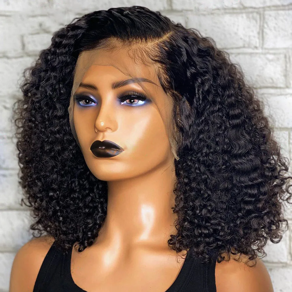 Short Curly Water Wave Human Hair Bob Wig Side Part Lace Frontal Human Hair Deep Wave Transparent Lace Front Wigs For Women 180%