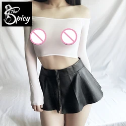 Spicy Girl's High Waist Front Zipper Pleated Sexy Mini Skirt Faux Leather Seductive Erotic Eco-Friendly Packing