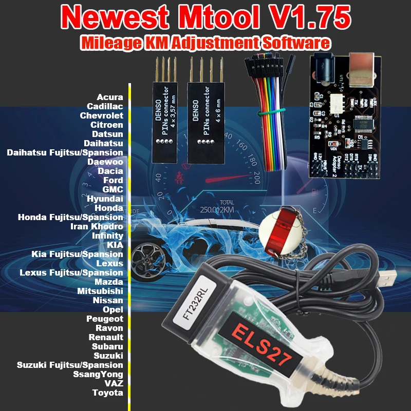 New Mtool V1.75 Full Set Mileage Correction Tool Mileage Adjustment Programmer Denso Adapters Denso Pin Upgrade of Mtool V1.64