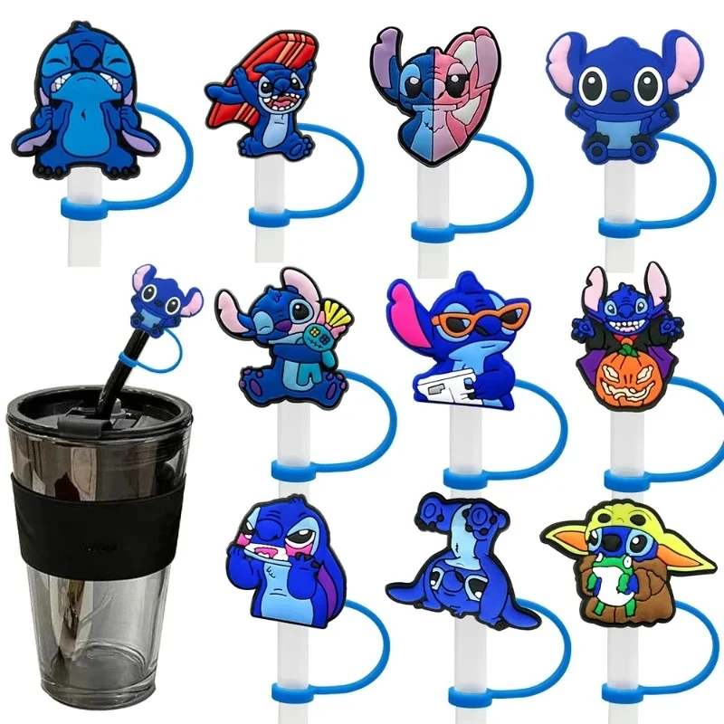 Ensemble de décoration de paille Disney Stitch, couvercle anti-poussière en paille de Silicone, dessin animé, fête d'anniversaire, bricolage, cadeau pour enfants de 1 à 6 pièces
