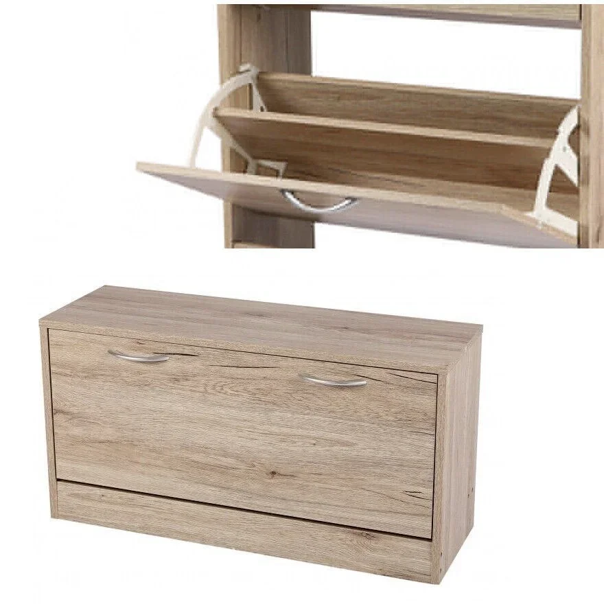 Mueble Zapatero 2 Cómoda Estantes de Almacenamiento 1 Puerta Manijas Metálicas
