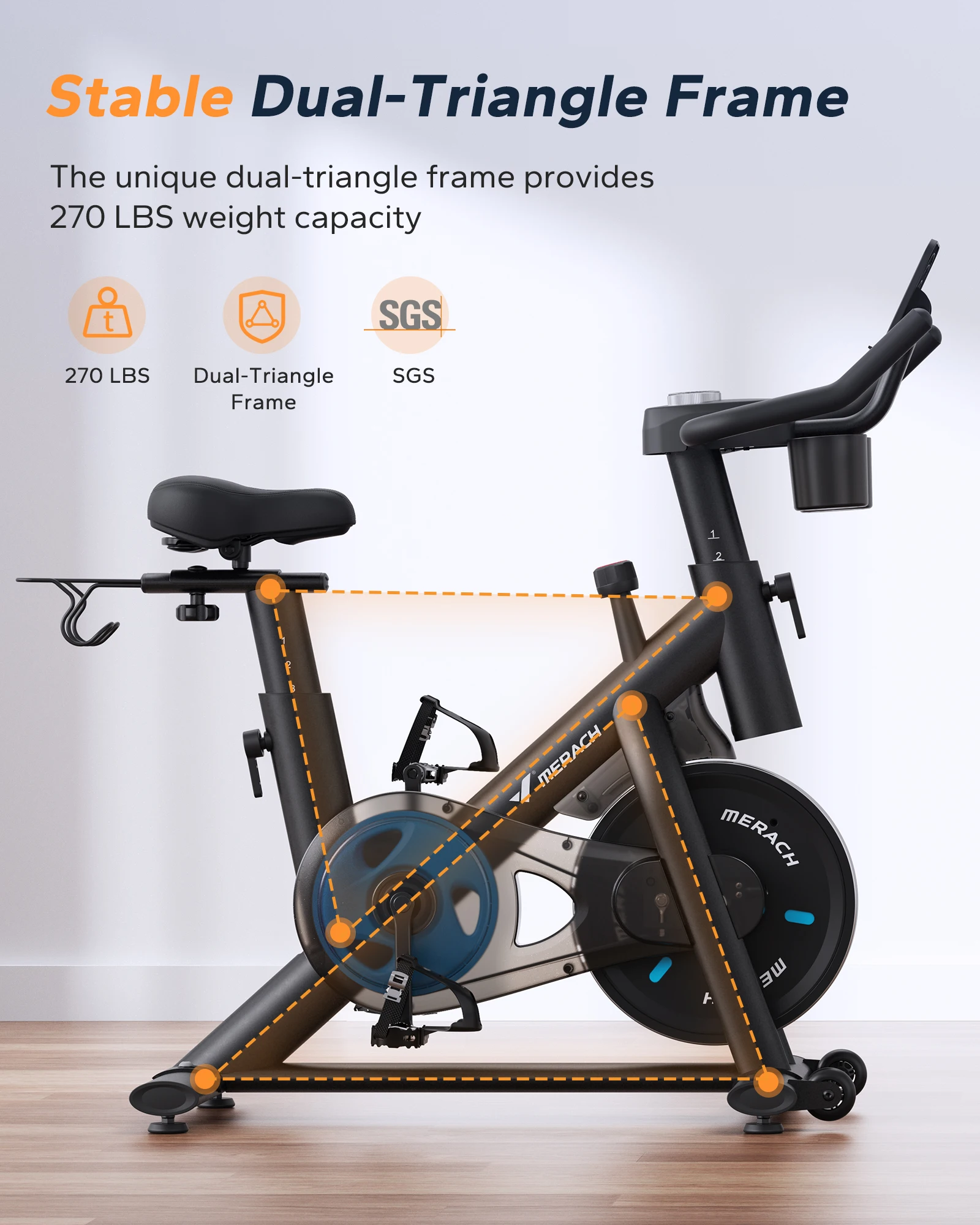 MERACH Exercise Bike Brake Pad/Magnetic Stationary Bike with Exclusive App Low Noise Indoor Cycling Bike with Fitness Courses B2