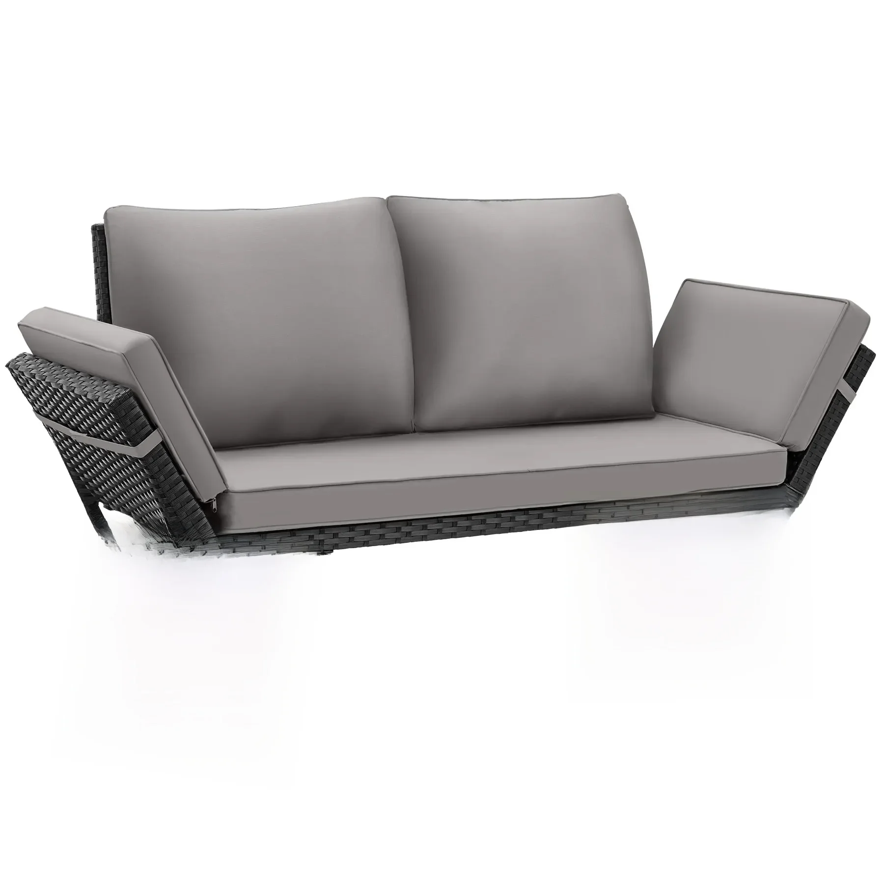 Tectake - Sofá lounge de ratán SINTRA, reposabrazos ajustables, 2 en 1, Sofá de poliratán con reposabrazos abatibles, Conjunto cómodo con cojín de asiento grueso, con cierre de velcro, y cojines de
