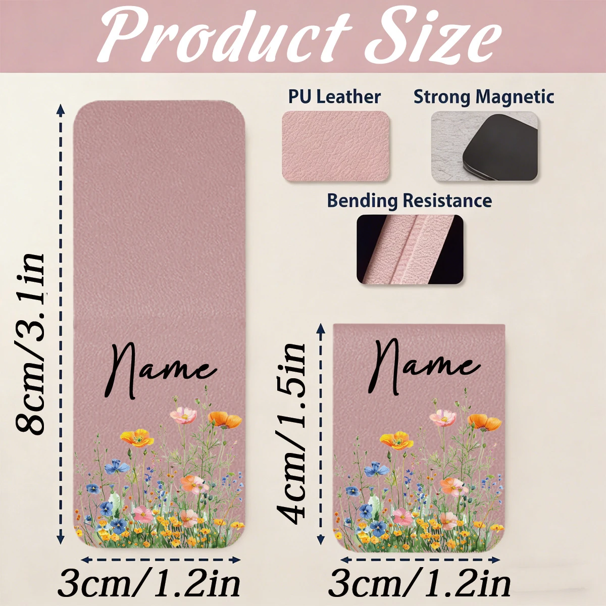 Custom Faux Leather Birth Flower Magnetic Bookmark Personalized Name Multi-Color Reading Accessory Birthday Gift for Book Lovers