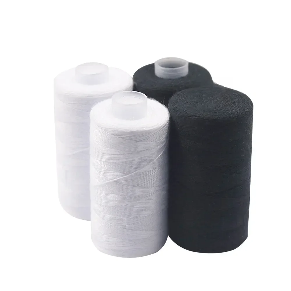 Jeu de fils à coudre en Polyester, 2 pièces, 500M, solides et durables, noir et blanc, pour Machines à main