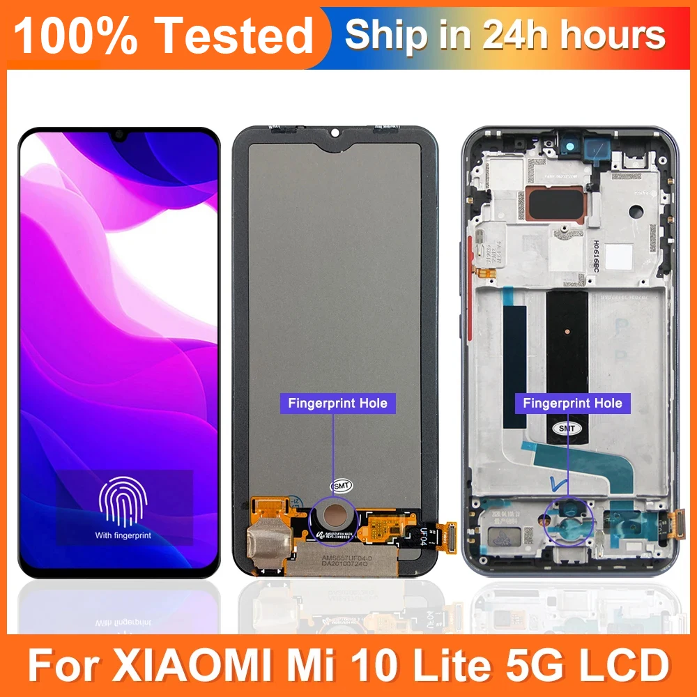 6.57 \'\' AMOLED Mi 10 Lite Display For Xiaomi Mi10 Lite Lcd Display Touch Screen Digitizer Assembly For Mi 10Lite Lcd M2002J9G 5G