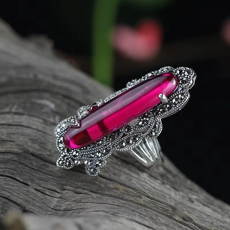 Boutique Jewelry 925 sterling silver inlaid with powder chalcedony women's mosaic ring as a birthday gift for girlfriend