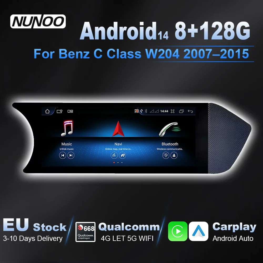 Image of Android 14 Wireless CarPlay Touchscreen Android Auto für Mercedes Benz C-Klasse W204 2007–2015 Autoradio-Multimediasystem