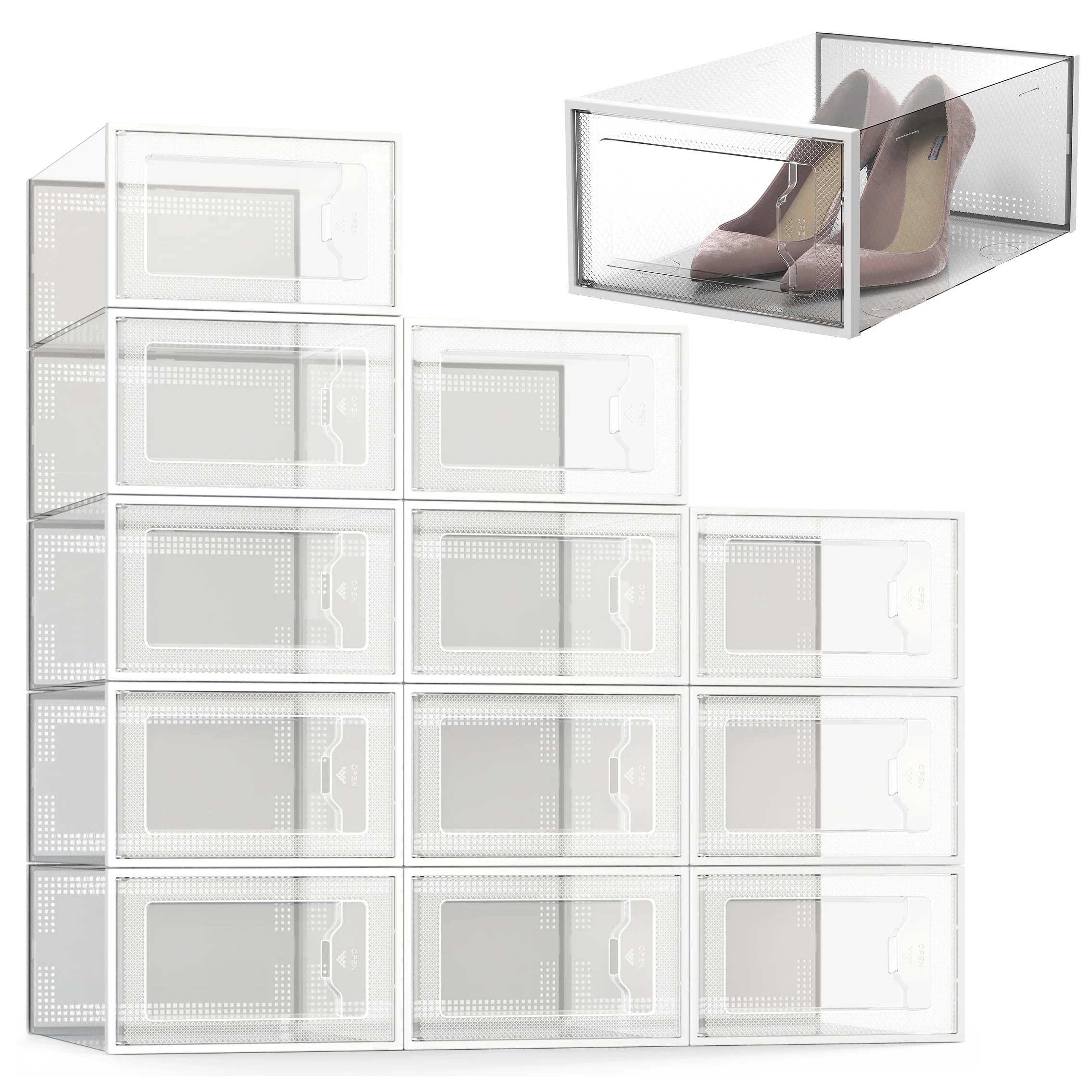 

6/4 Pack Shoe Storage Box, Clear Plastic Stackable Shoe Organizer for Closet,Foldable Shoe Sneaker Containers Bins Holders