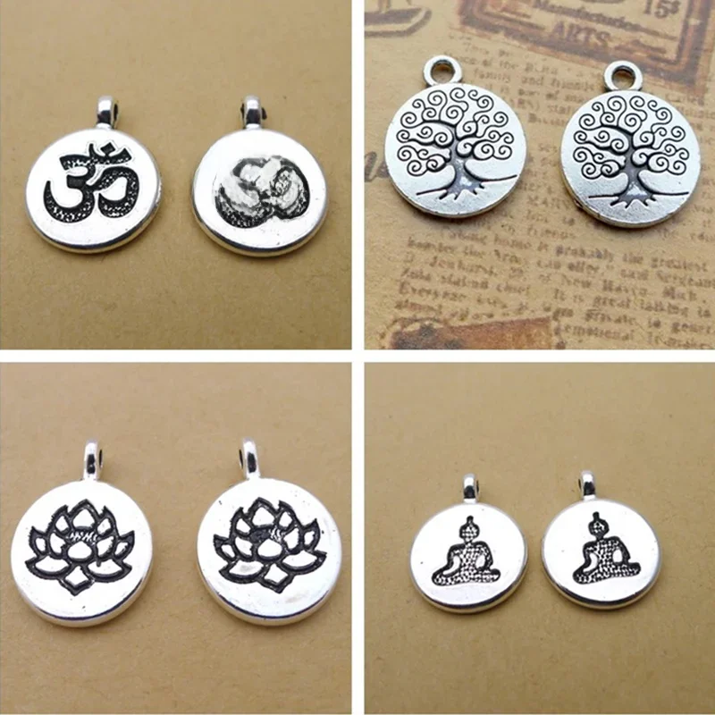 10 sztuk/partia kolor srebrny Chakra urok OM budda lotos wisiorki Fit Diy tworzenia biżuterii ustalenia bransoletka jogi akcesoria15 * 15mm — zdjęcie 2
