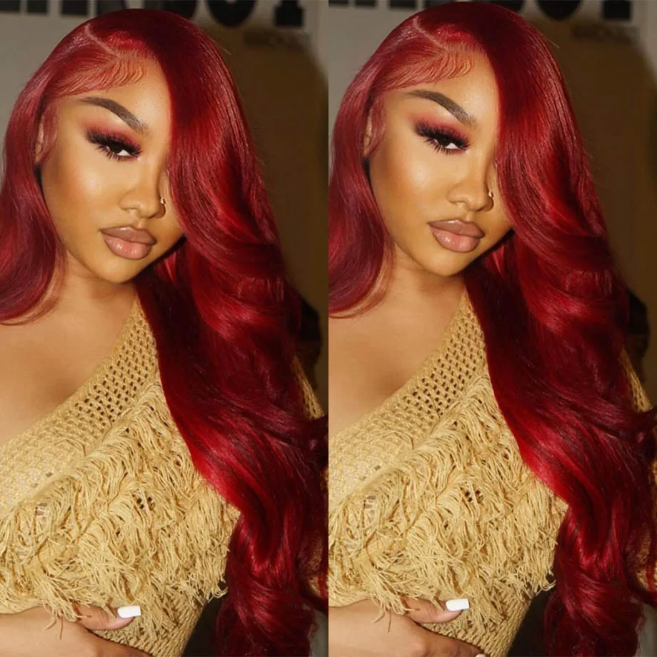 36 inch Burgundy Body Wave Lace Front Wig 13x4 Red Colored  Brazilian Wig 13x6 Hd Lace Frontal Wigs Human Hair For Women