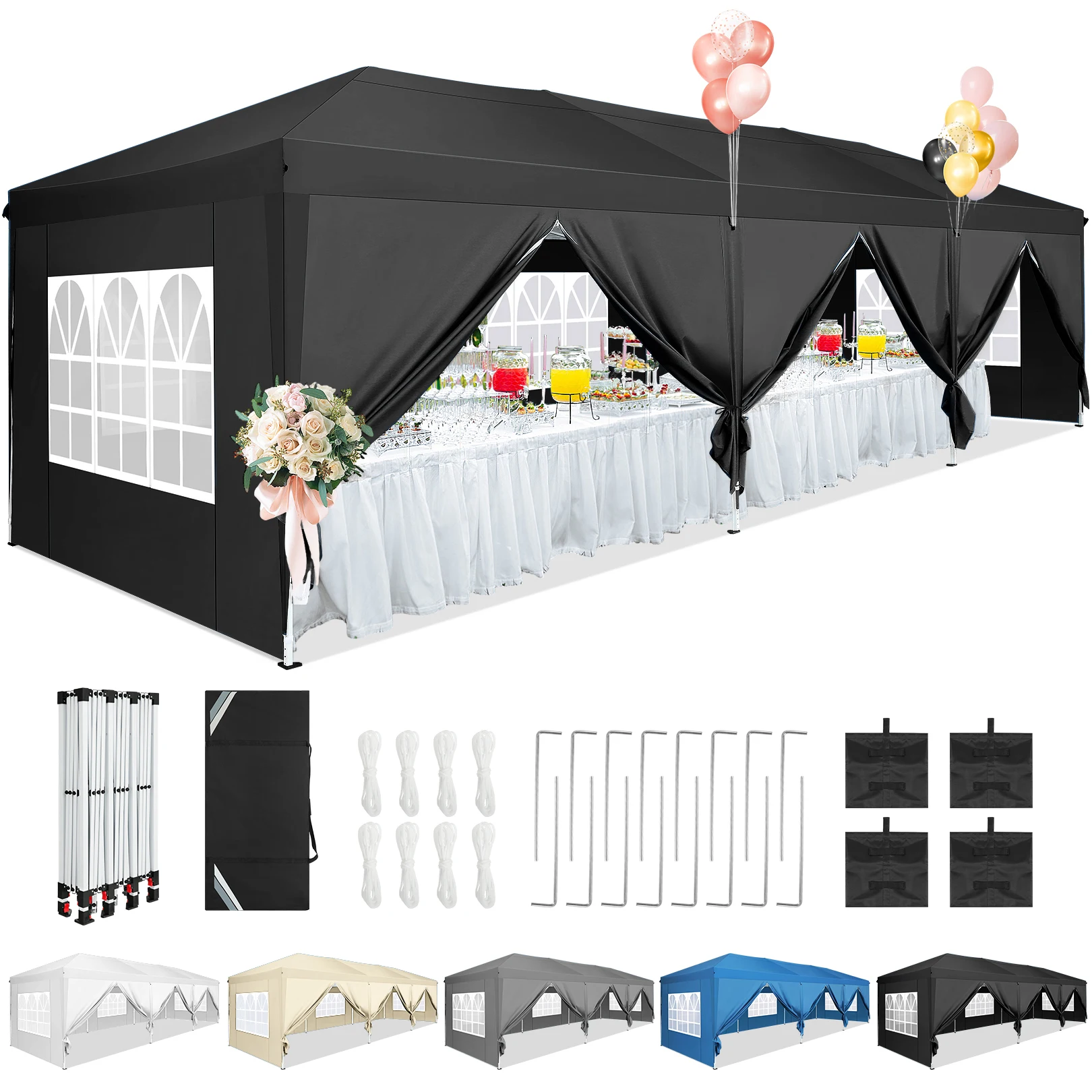 

10x30ft Pop Up Canopy Tent With 8 Sidewall Party Gazebo Marquee For Wedding Outdoor Commercial Event Tent With StakeRope Sandbag