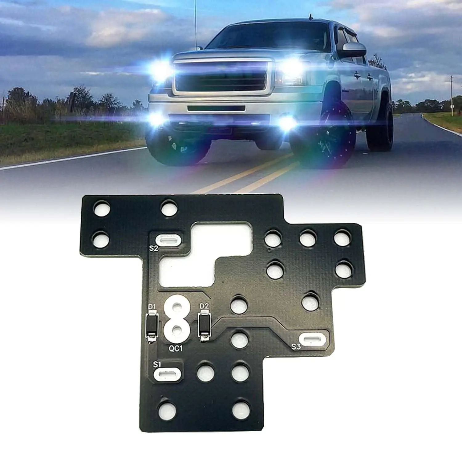 1-Pc 6 High Mod Light Module with Relays & FR-4 PCB, GM Truck Fog Lights Accessory for Low/High Beams & DRL, Fits 2003-2007 Chevy Silverado GMC Sierra 1500/2500/3500 Classic, Yukon, Avalanche, 5-Min Simple Swap