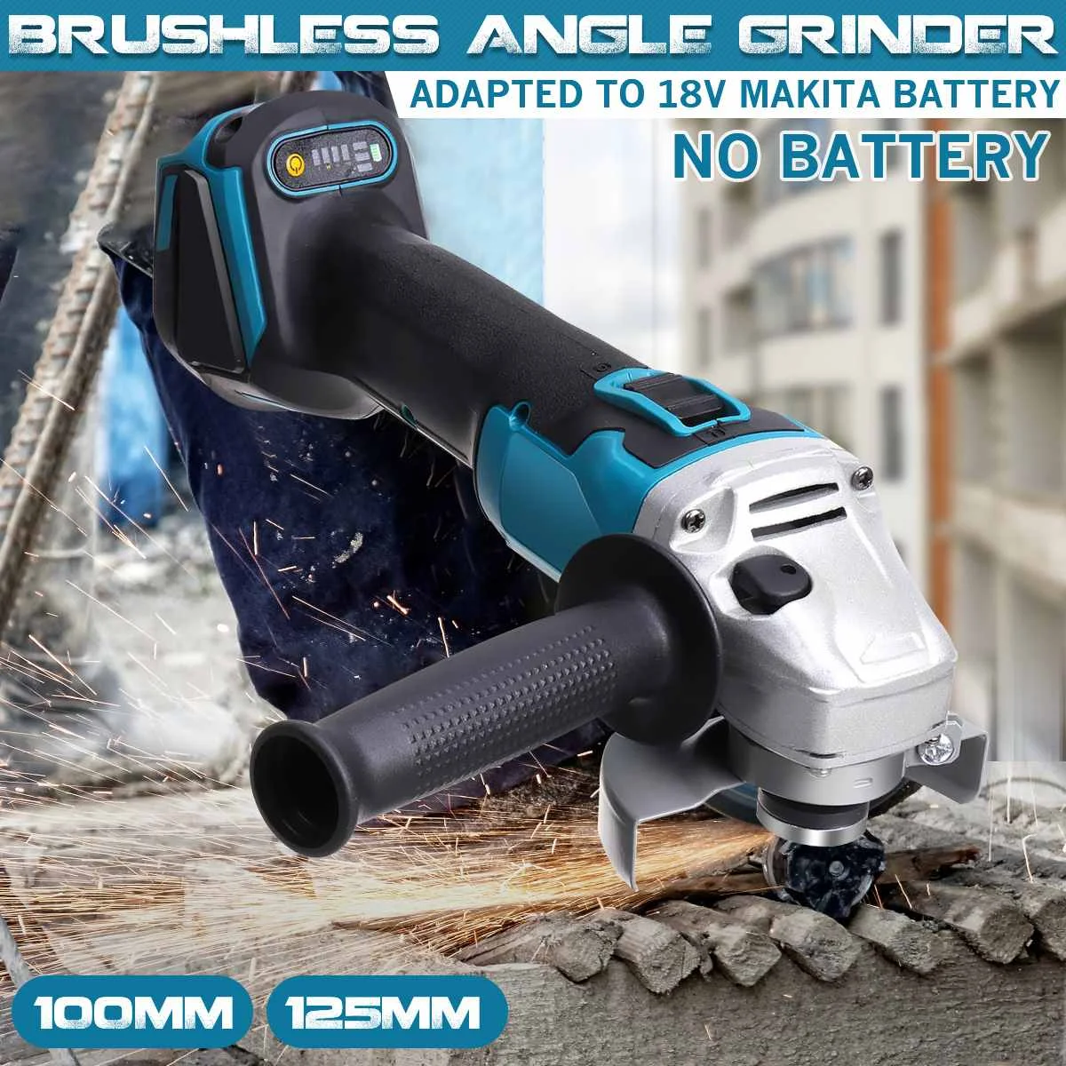 Image 3: Meuleuse d'angle sans fil 125 mm, 4 vitesses, pour le travail du bois, compatible avec batterie Makita 18V