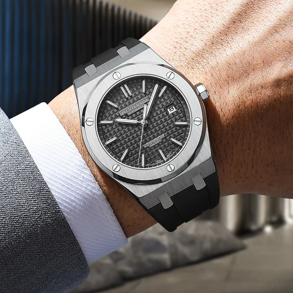 Specht & Sohne Nieuw 40Mm Mechanisch Horloge Voor Heren Grijskleurig Sporthorloge Japan Miyota 8215 Automatisch Horloge 50M Waterdicht - afbeelding 2