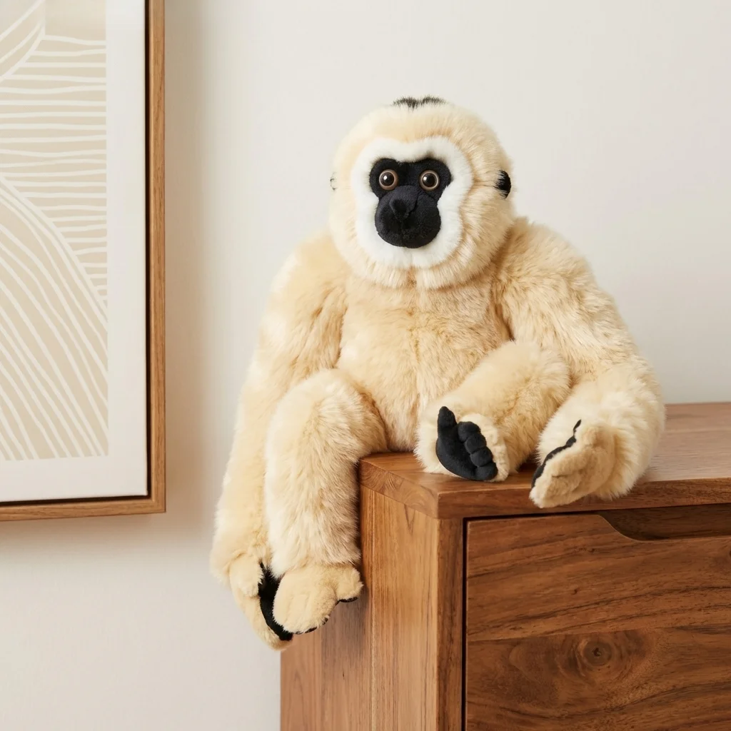 Realistic Gibbon Figurine, Lifelike Monkey Model Ornament for Home Office Desk Decor, Creative Animal Gift for Adults