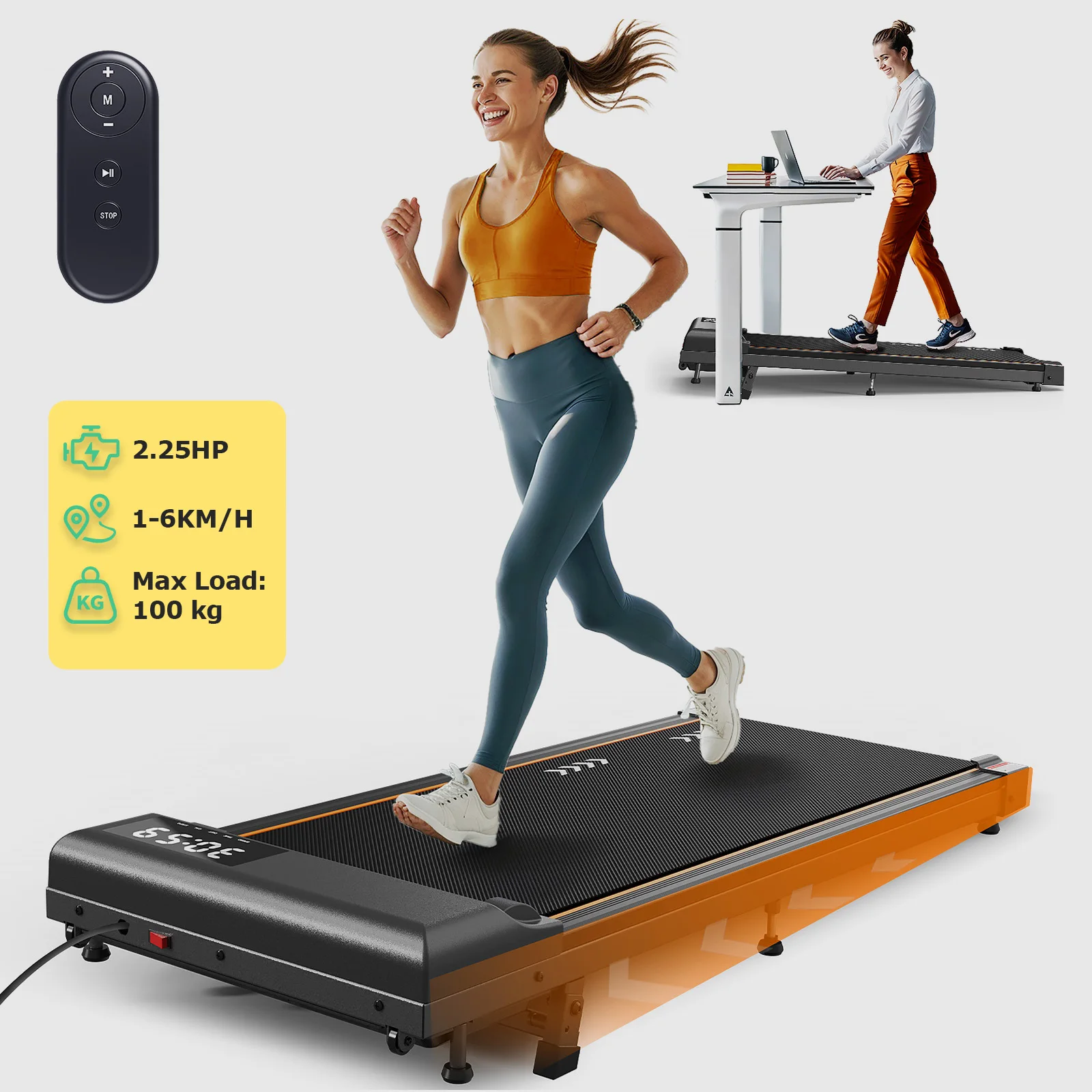 JUICEASE T1 2-in-1 loopband met loopmat, 2,25 pk, voor thuisgebruik, met een draagvermogen van 198 lbs, snelheid van 1-6 km/u, handmatige hellingsregeling en LED-display.