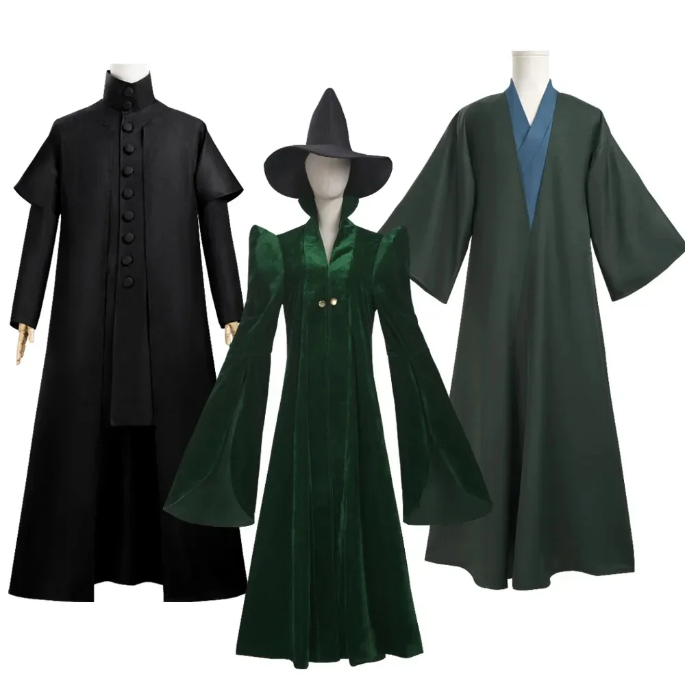 Professor Severus Sneep Cosplay Kostuum Hogwarts School Zwarte Cape Shirt Pak In Menselijk Gewaad Toverstaf Carnaval Party Uniform - afbeelding 2