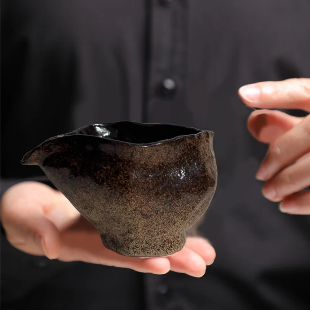 Serene Spaces Living Small Free-Form Edge Glazed Ceramic Cup Ancient Early-fired Handmade Ceramics Tea Cup Kung Fu Tea Cup
