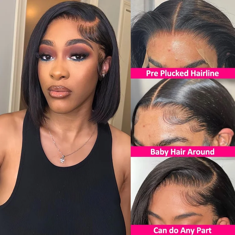 13x4 Bone Straight Bob Wigs Human Hair 13x4 Lace Front Short Bob Wigs Brazilian Virgin Human Hair for Black Women Natural Color