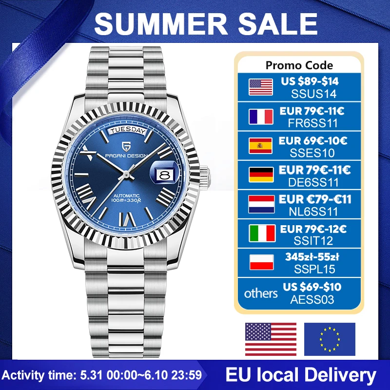 Montres pour hommes PAGANI DESIGN New DD36 Date, montre mécanique automatique de luxe haut de gamme, montre-bracelet pour hommes avec verre saphir AR, étanche 10 bars