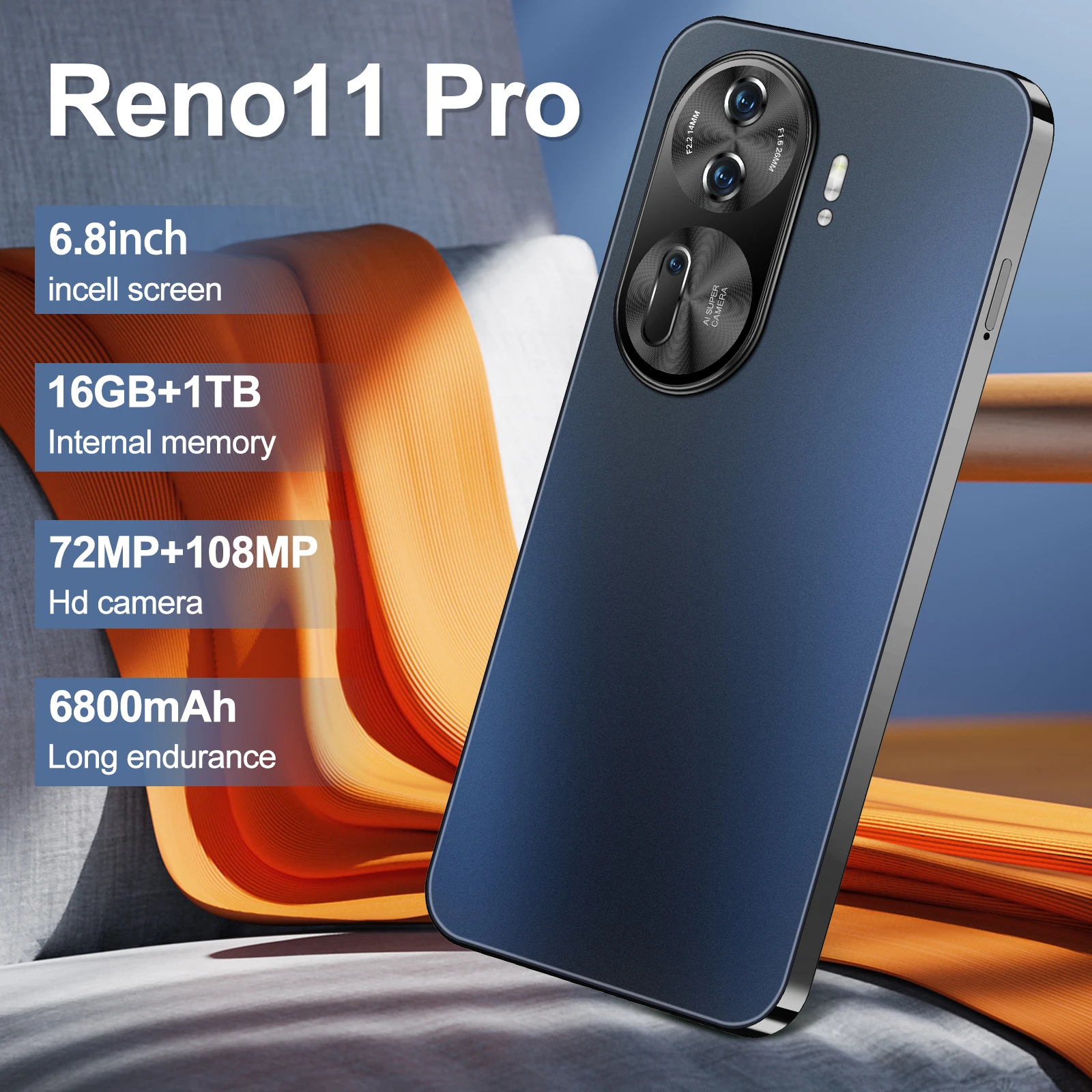 New HOT Reno 10 Pro 6.8 inch 5g smartphone Android 14 Snapdragon 8gen2 10core dual SIM cellphones 6800mAh mobile phones