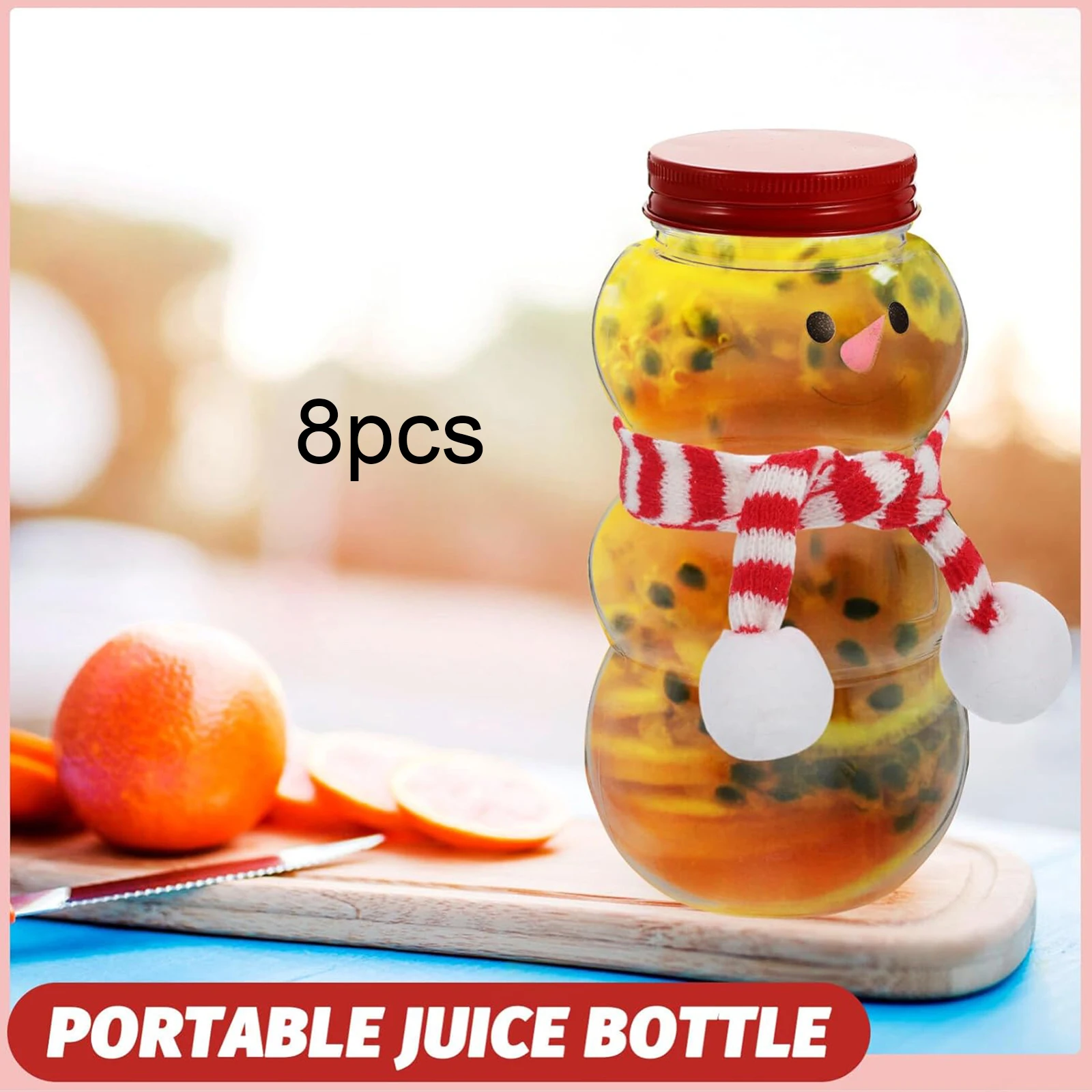 8Pcs Christmas Juice Bottle Snowman Drinking Jug Clear Candy Containers Reusable Xmas Party Favors Decoration for Kids Festival