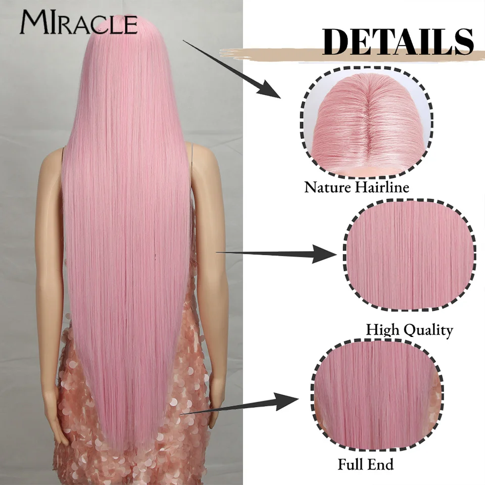 MIRACLE Synthetic Straight Lace Wig for Women Blonde Cosplay Wig Soft Long 38Inch Fiber Hair Lace Front WIg Heat Resistant