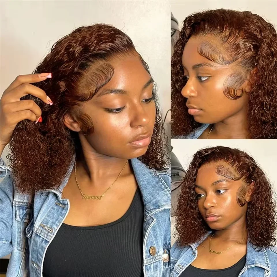 Brown Color #4 Deep Wave Bob Wigs 250% Density 10 16 Inch 13x4 Lace Frontal Wigs Chocolate Brown Deep Wave Human Hair Wigs For Women view 5