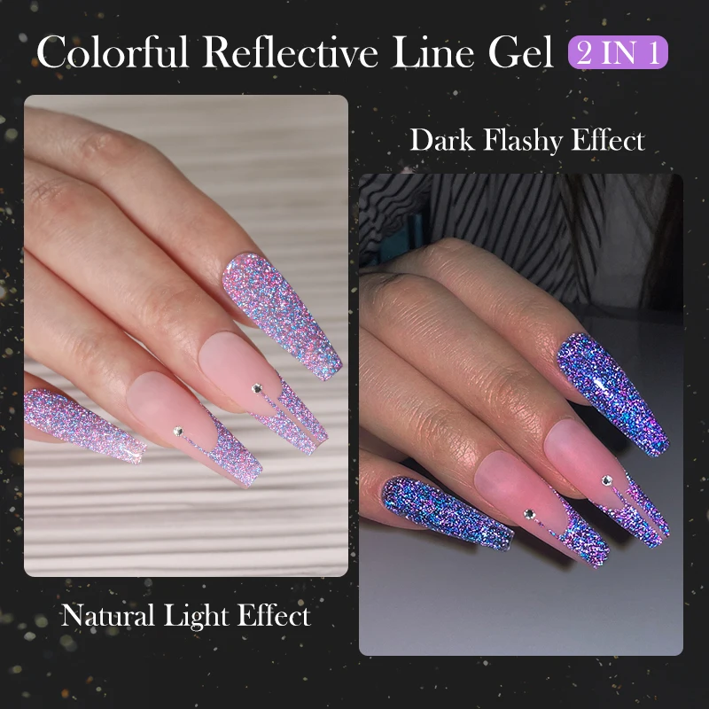 LILY'CUTE 5ml Aurora Reflective Glitter Liner Gel Nail Polish Super Sparkling Shine Painting Stripe Line UV Gel