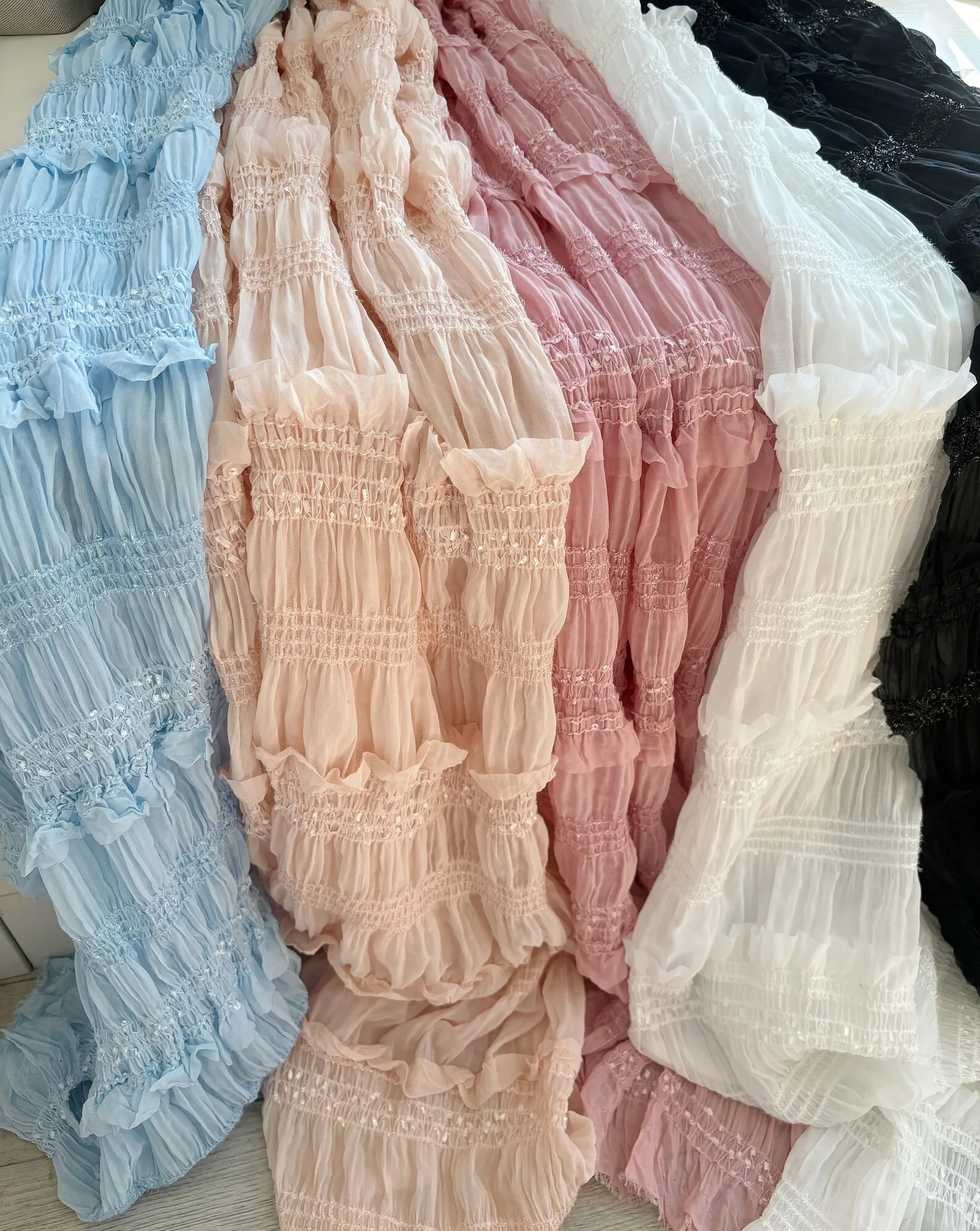 1 Yard Striped Pleated Stretch Chiffon Fabric, Ruffled Chiffon Fabric for Girl Wedding Dress Summer Dress Shirts