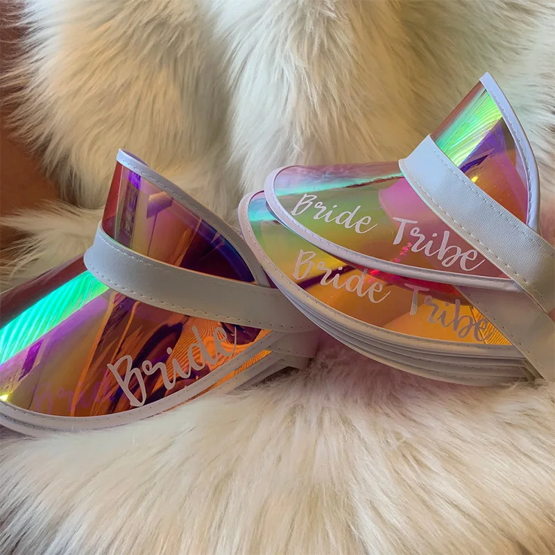 Custome Bride Visors Team Bride Gift Bachelorette Party Holographic Visors Retro Beach Sun Hat Bridesmind Gifts Pool Party Gift