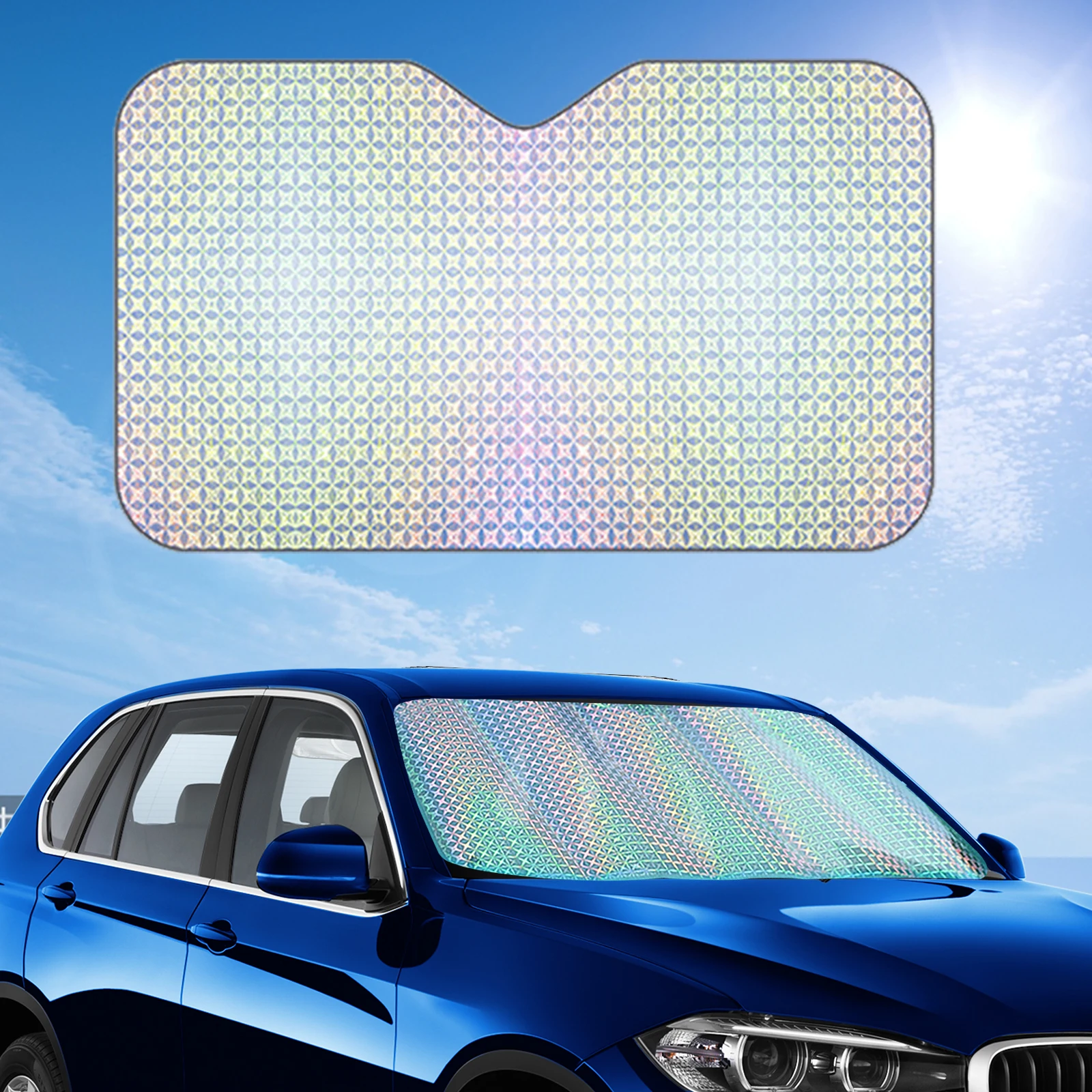 Car Windshield Sunshade Reflective 99% UV Laser Sun Shade Block Screen Foldable Sun Shade Visor Cover for Car Truck Bus SUV Sun 