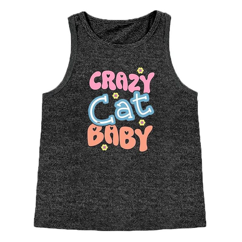 Crazy Cat Baby  Cute All Letter Women's Safety Tank Top Loose O Neck Sleeveless Casual Tank Top Women's Clothing