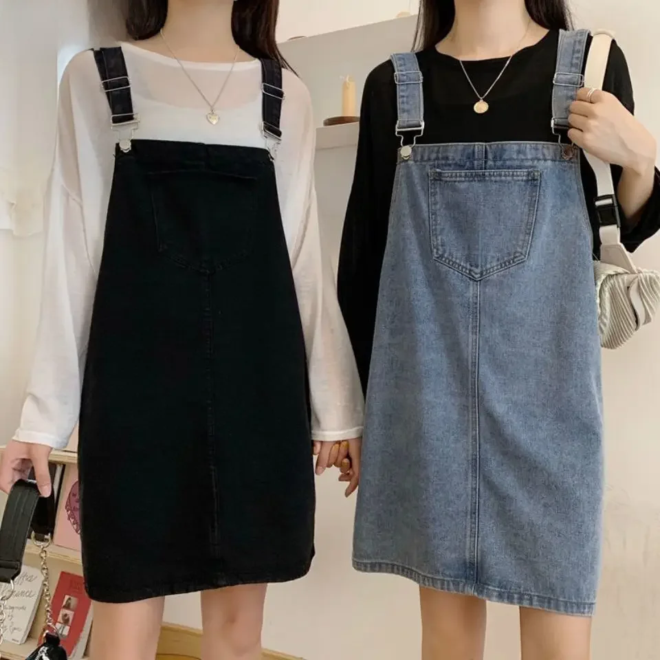 Bez rękawów sukienka jeansowa kobiety do kolan Spaghetti pasek na co dzień luźne damskie codzienne Streetwear Retro dziewczyny słodkie proste Vestidos — zdjęcie 2