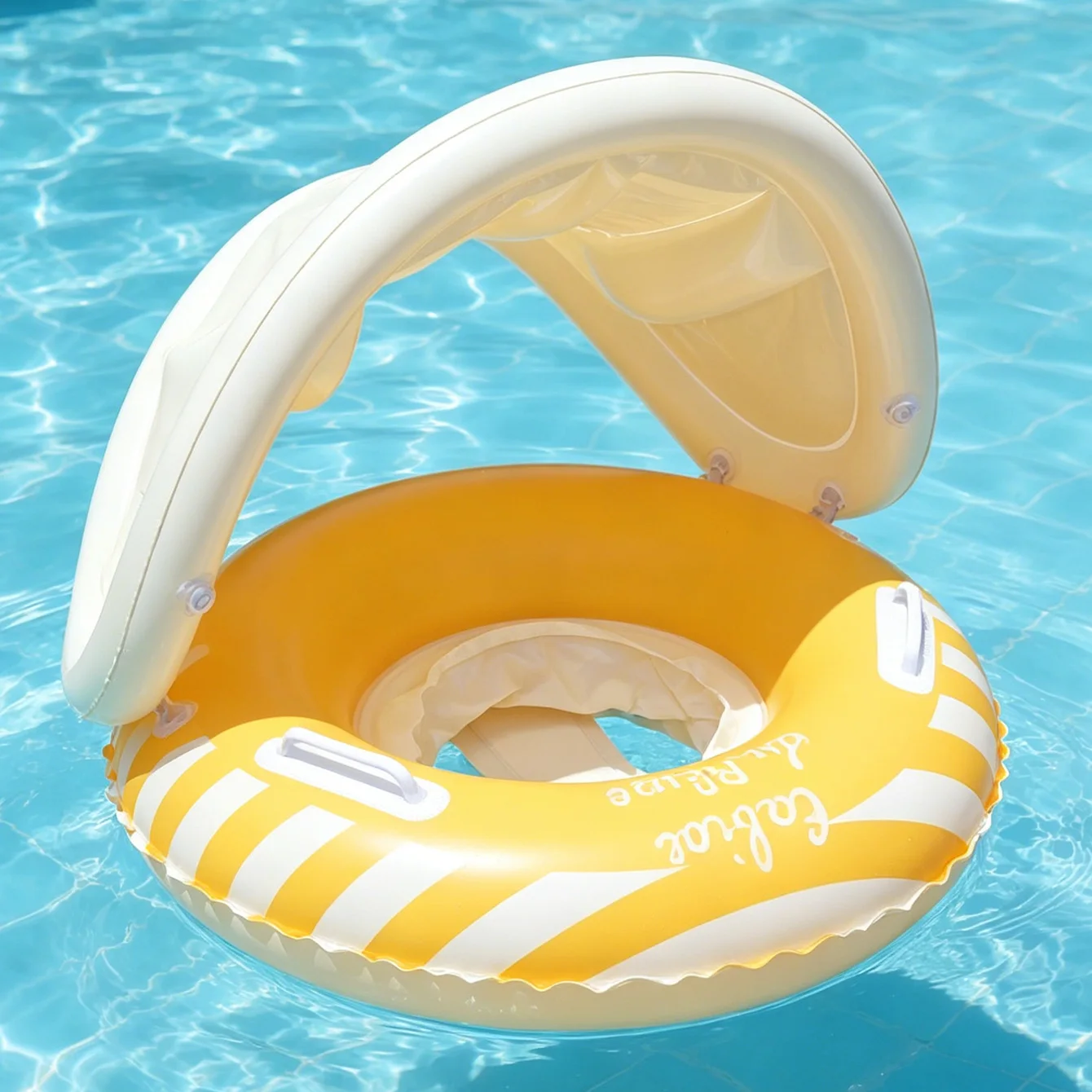 1PC Inflatable Swim Ring with Sun Canopy Pool Float Seat with Backrest Handles Shaded Water Lounge for Beach Pool Summer