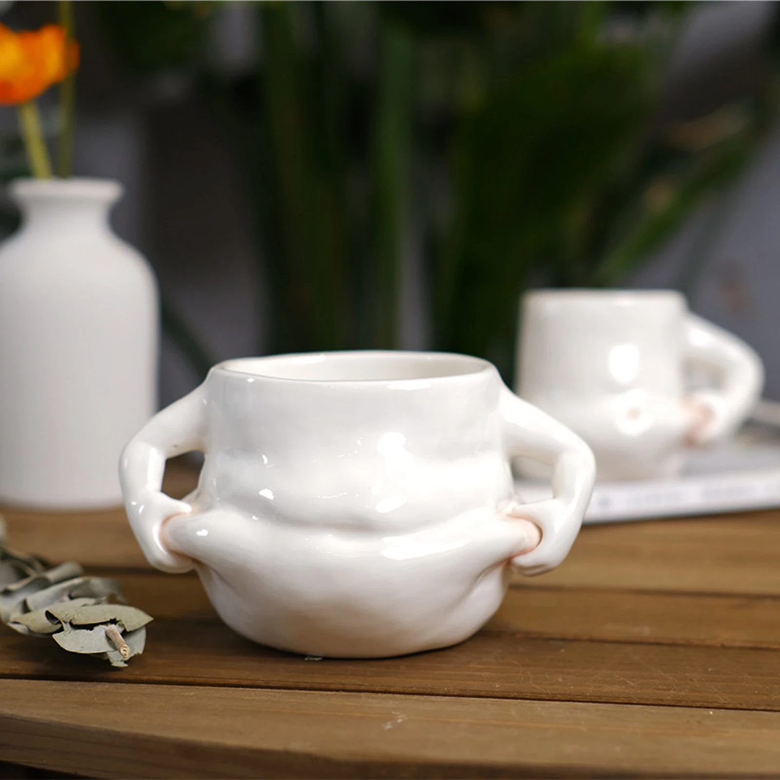 Pinch Belly Ceramic Coffee Mug Water Cup Novelty Gift Durable white Funny for Restaurant office Birthday