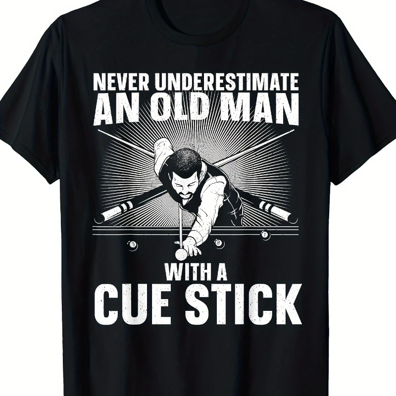 

Men's Billiard Pool Player T-Shirt Funny Never Underestimate n for with Cue Stick Slogan Pool Cues Design Cotton Casual Tee