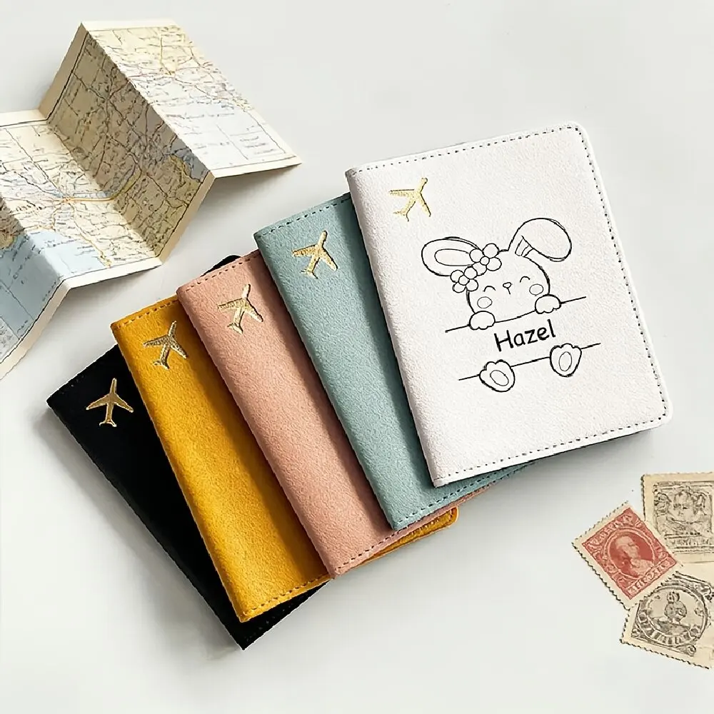 Custom Rabbit Pattern Name Passport Holder Open-Top Travel Wallet Unisex Accessory for Students Back-to-School Holidays