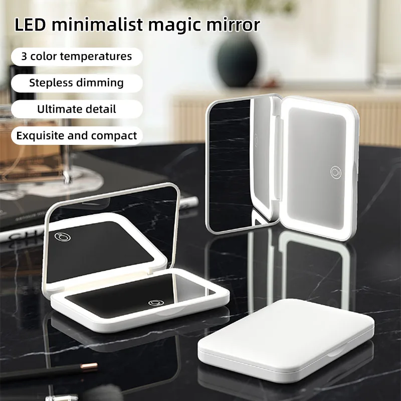 

LED makeup mirror with light portable mini HD makeup mirror portable pocket mirror USB charging beauty mirror
